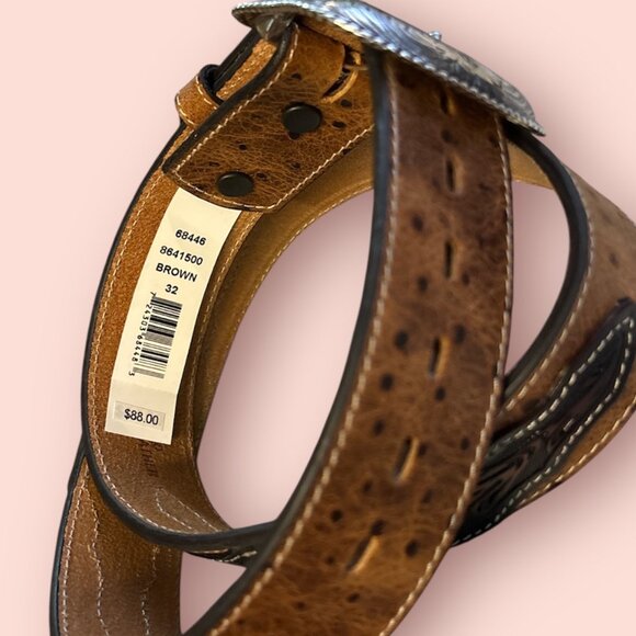 ROPER 8641500 TAN OSTRICH PRINT LEATHER BELT - BELT HOLES 29.5 - 34 INCHES - NWT - Picture 3 of 3